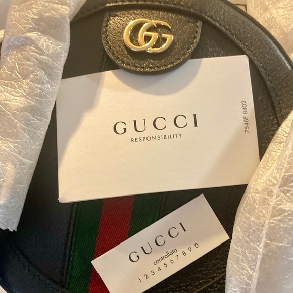🛑SOLD🛑 authentic black Gucci Mini Leather Ophidia Round Crossbody Shoulder Bag - Picture 10 of 11